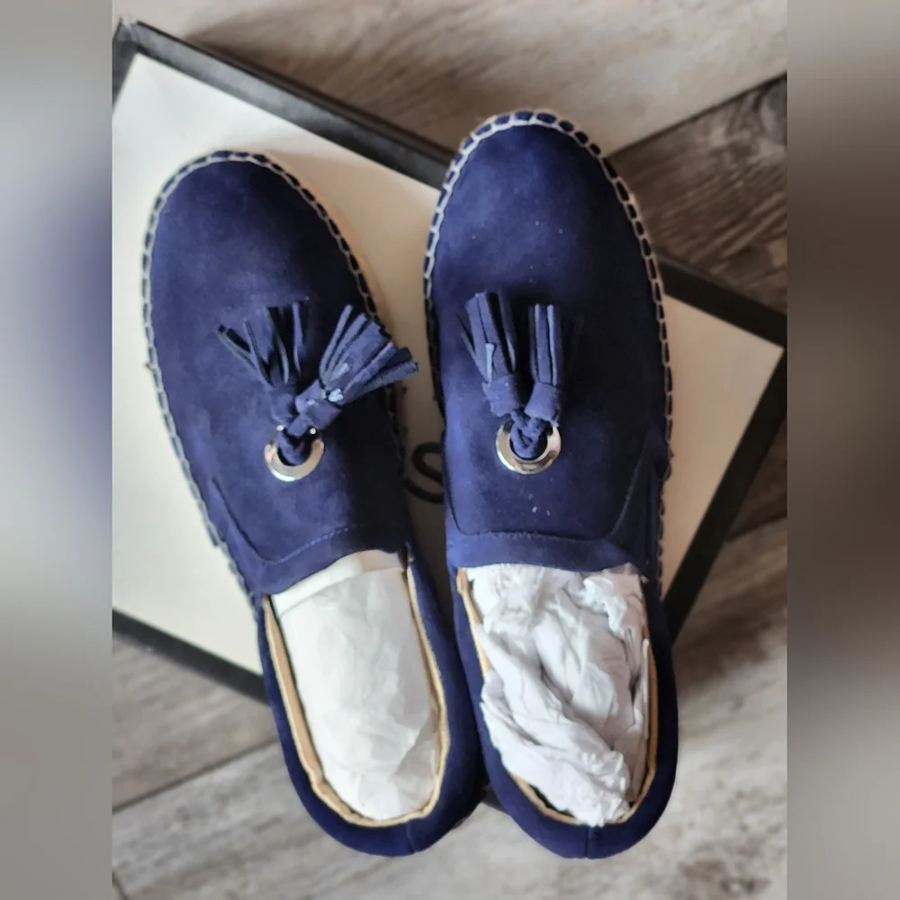 J/SLIDES NYC NAVY SUEDE ROSA SLIDES